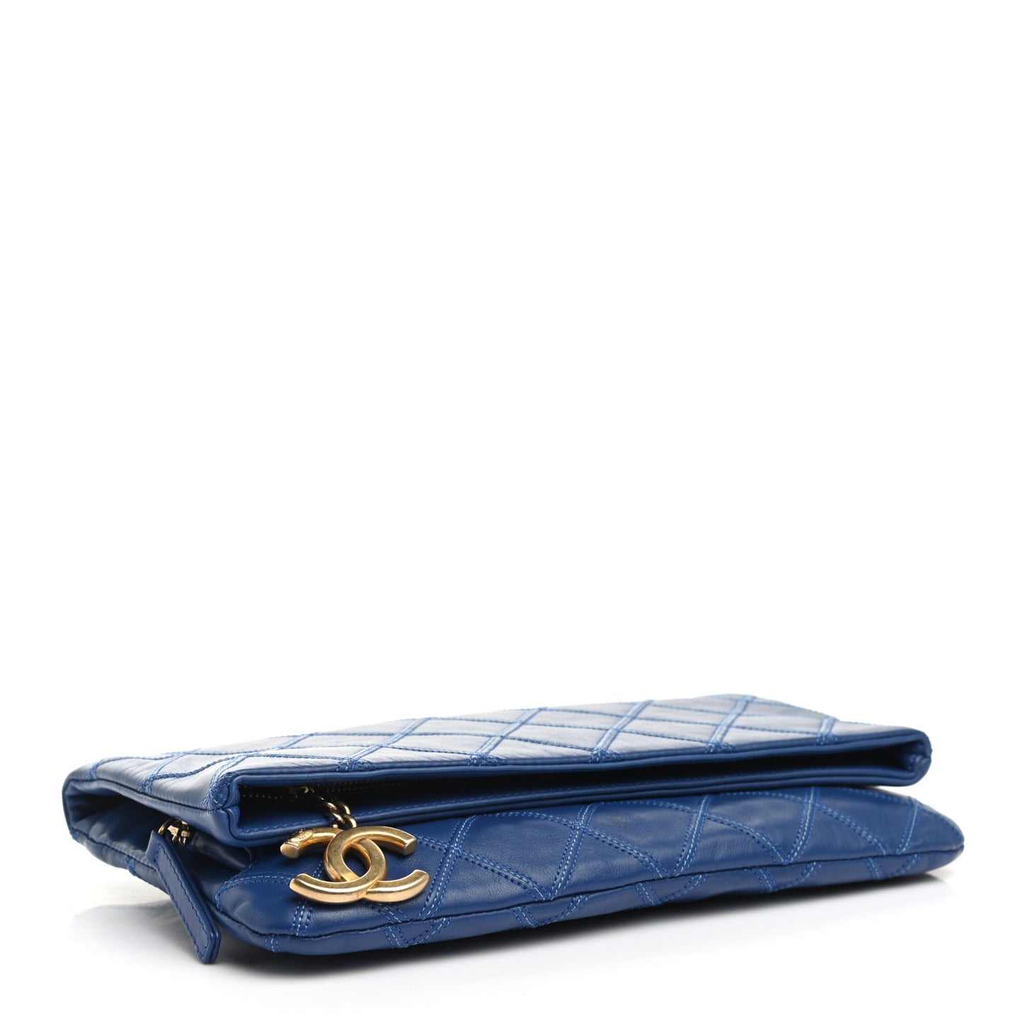 Calfskin Stitched Thin City Clutch Blue