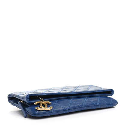 Chanel Calfskin Stitched Thin City Clutch Blue 4 of 10