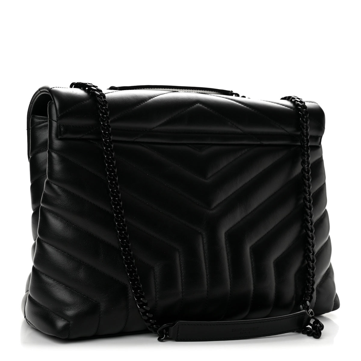 Calfskin Y Quilted Monogram Monochrome Large Loulou Chain Satchel Black