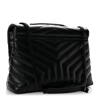 Saint Laurent Calfskin Y Quilted Monogram Monochrome Large Loulou Chain Satchel Black 3 of 14