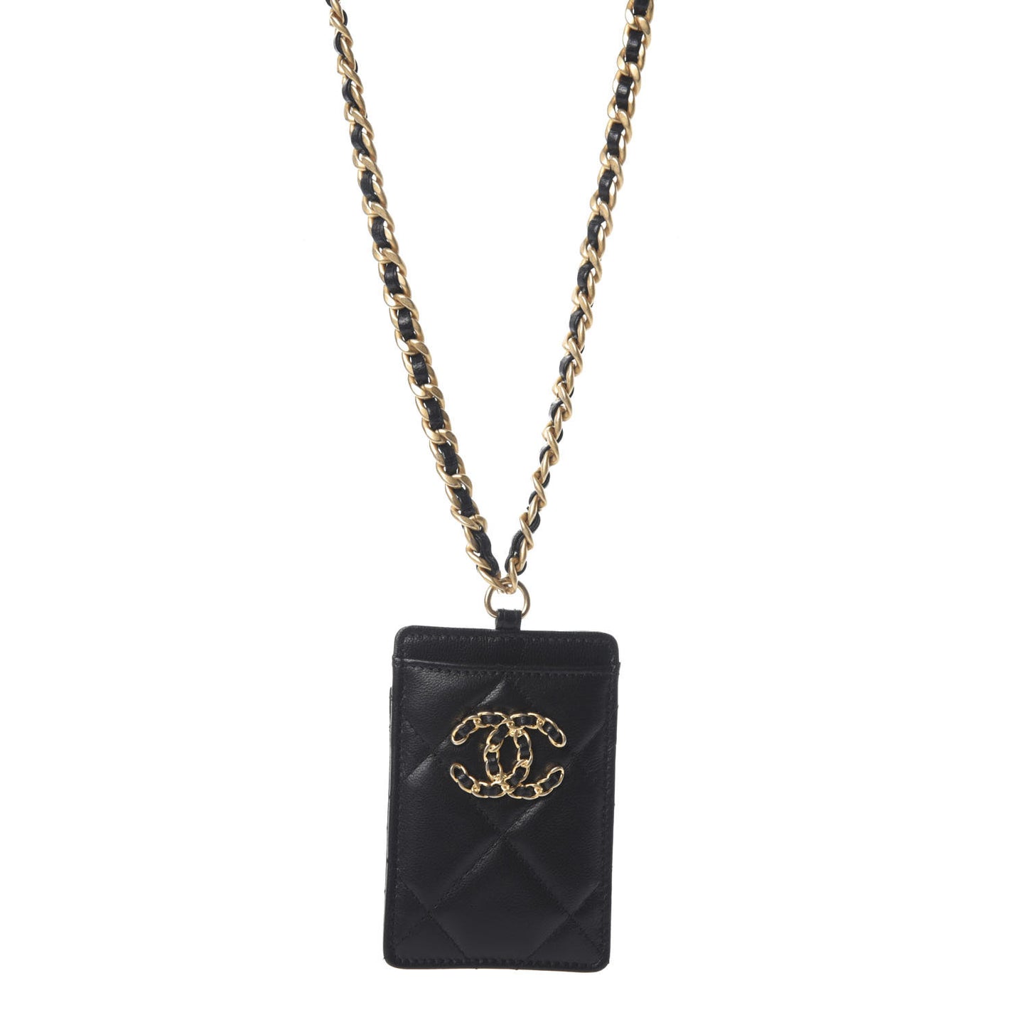 Goatskin Quilted 19 Card Holder On Chain Black