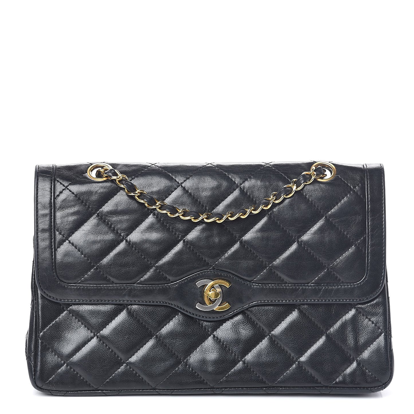 Lambskin Quilted Medium Double Flap Black