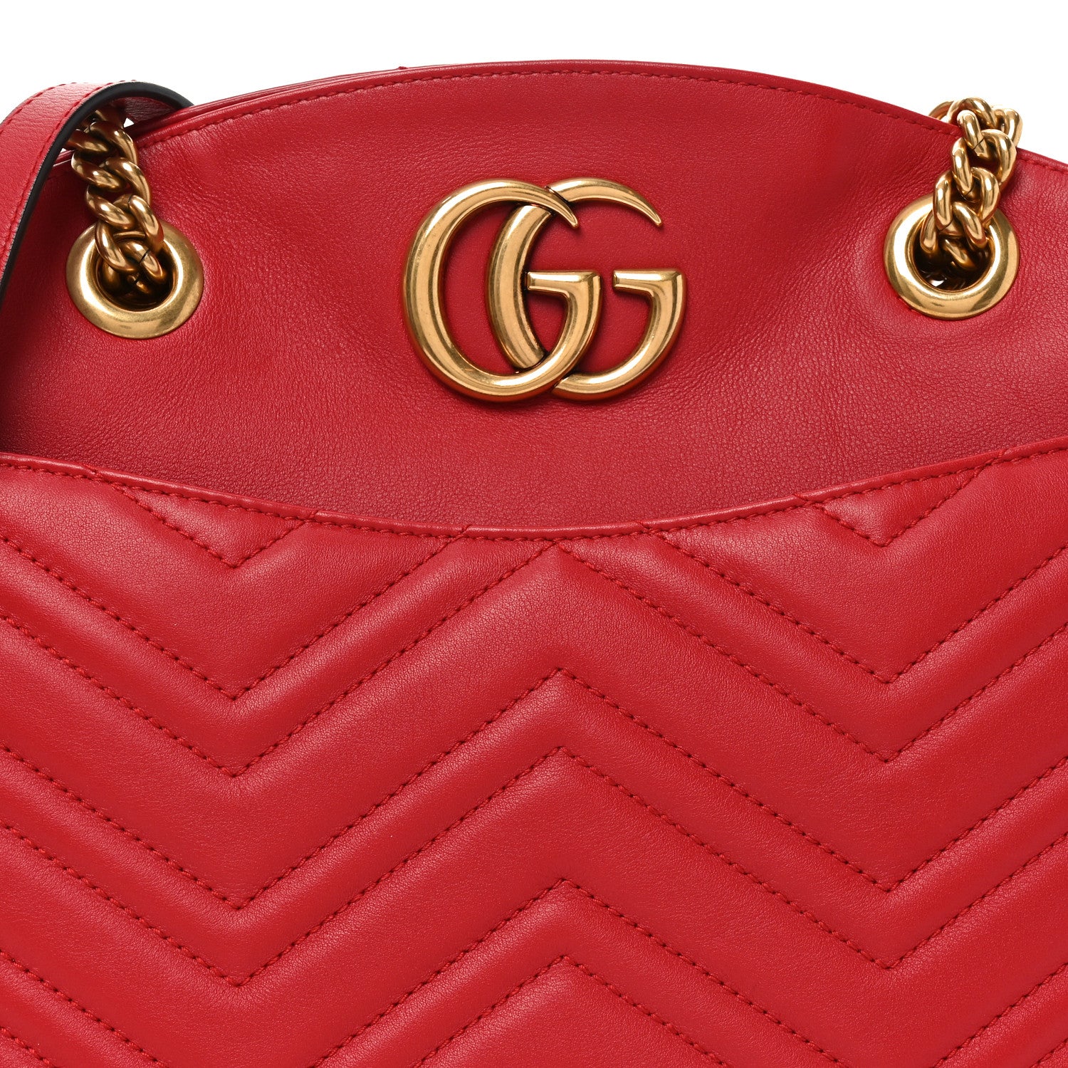 Gucci Calfskin Matelasse Medium GG Marmont Open Top Shoulder Bag Hibiscus Red 8 of 10