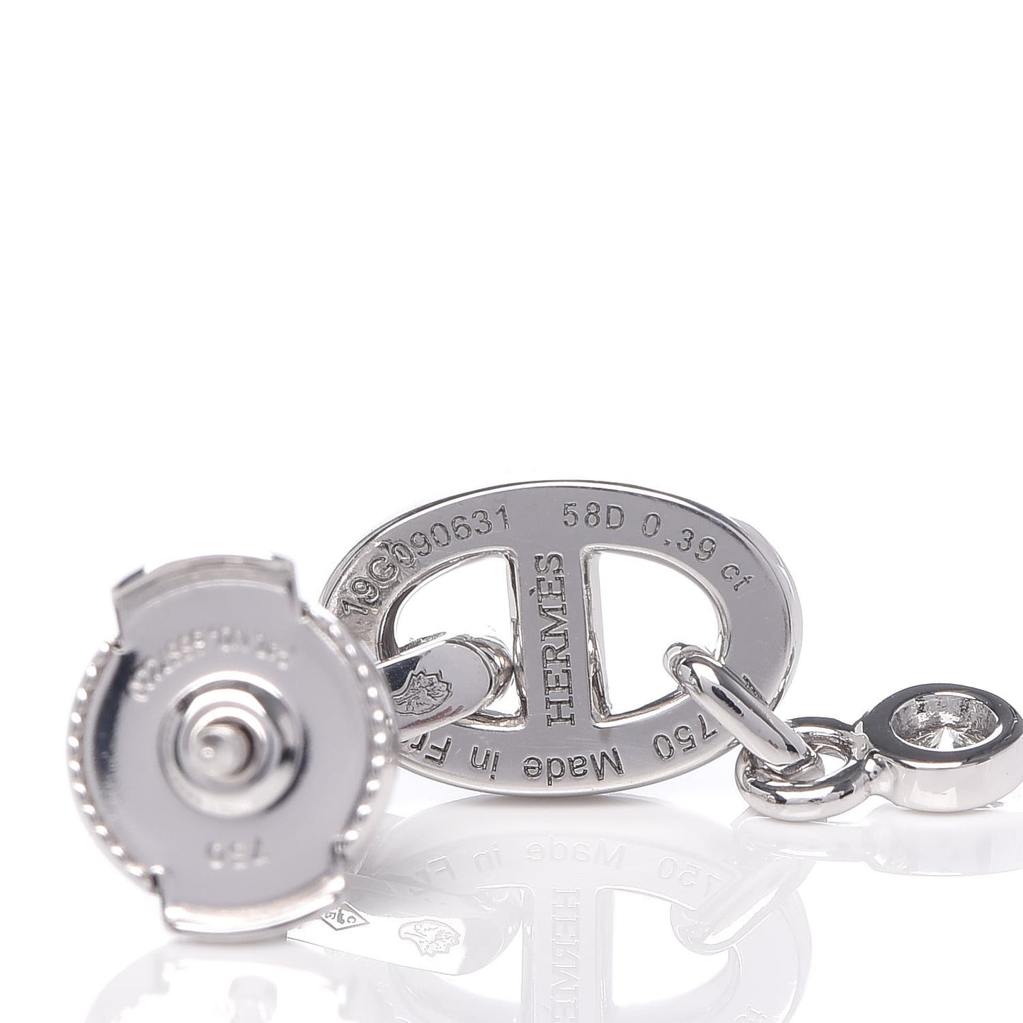 18K White Gold Diamond PM Chaine D'Ancre Enchainee Earrings