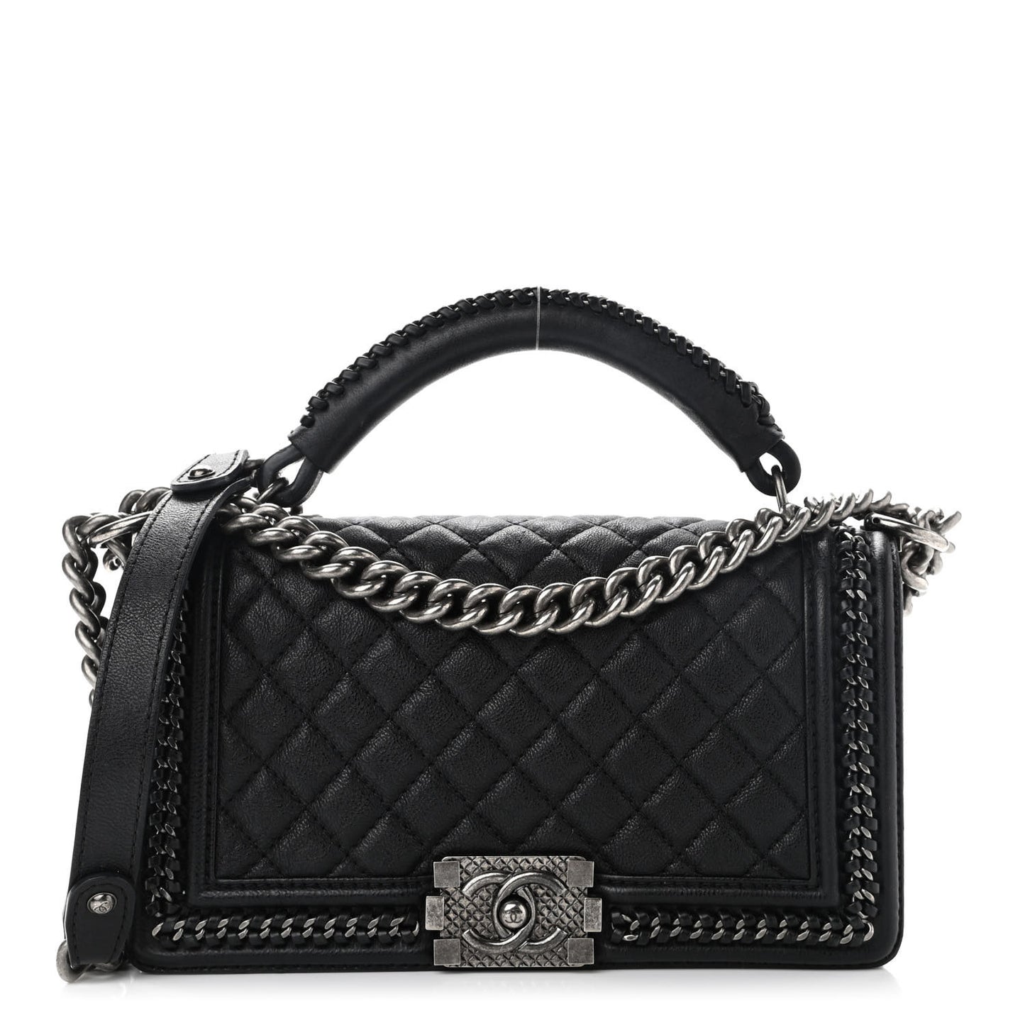 Goatskin Quilted Medium Boy Handle Flap Black