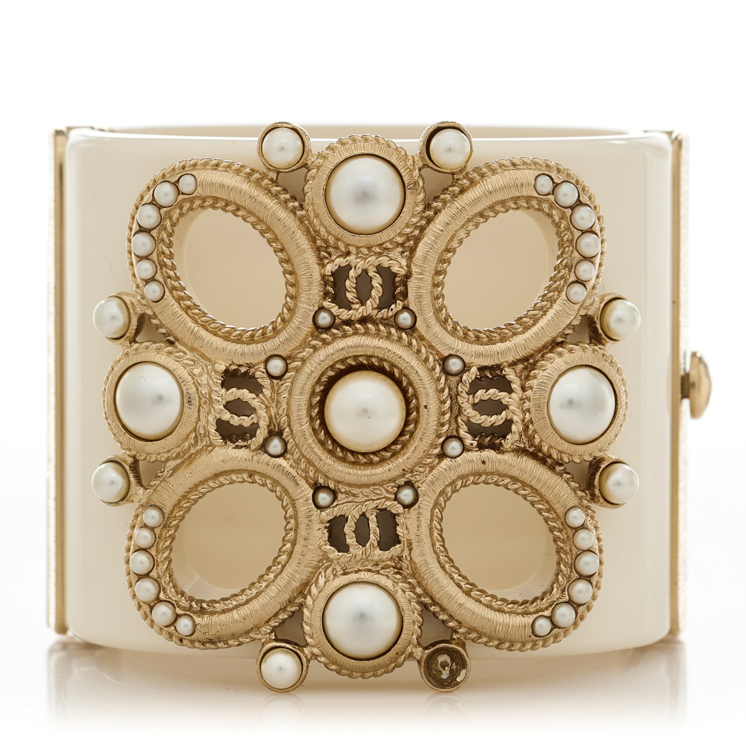 Chanel Resin Metal Pearl CC Cuff White 1 of 4