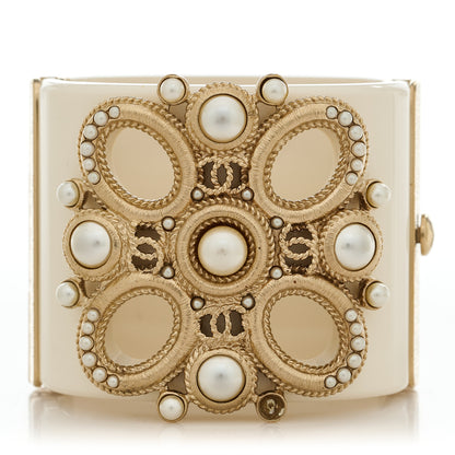 Chanel Resin Metal Pearl CC Cuff White 1 of 4