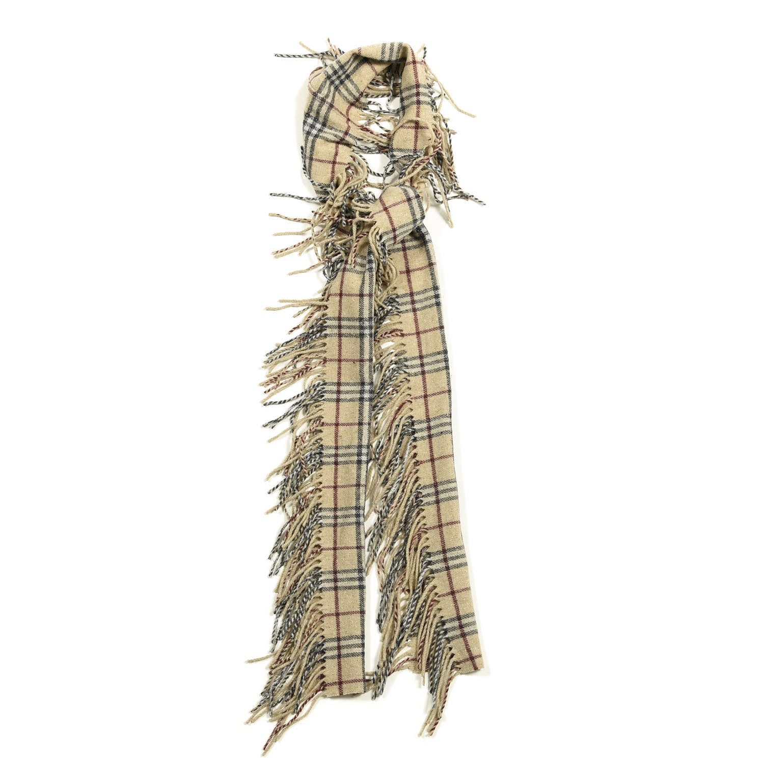Burberry Lambswool Check Happy Fringe Scarf Camel 1 of 3