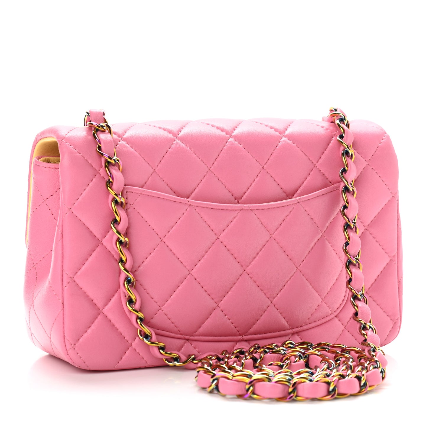 Lambskin Quilted Mini Rectangular Flap Pink Yellow