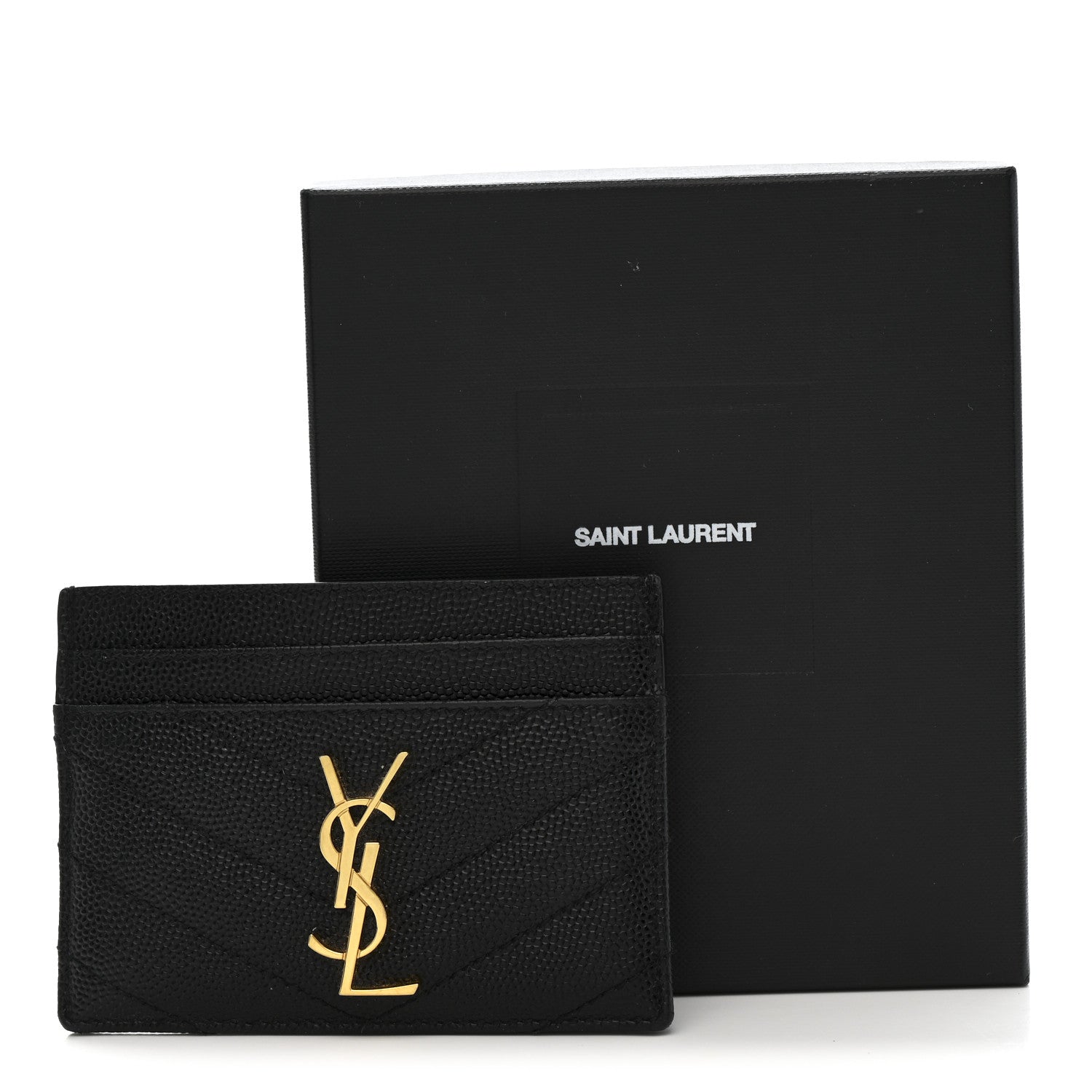 Saint Laurent Grain De Poudre Matelasse Chevron Monogram Credit Card Case Black 8 of 8