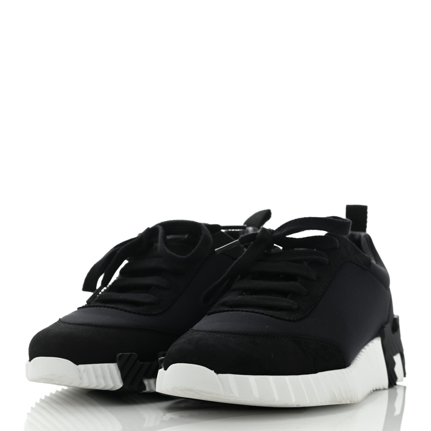 Hermes Technical Jersey Suede Goatskin Bouncing Sneakers 35.5 Black White 3 of 7