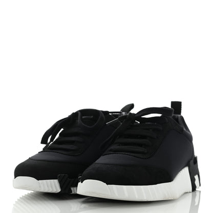 Hermes Technical Jersey Suede Goatskin Bouncing Sneakers 35.5 Black White 3 of 7