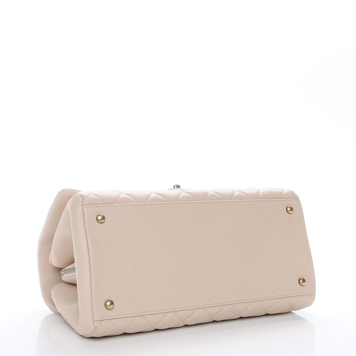 Shiny Sheepskin Quilted Large Trapezio Flap Beige