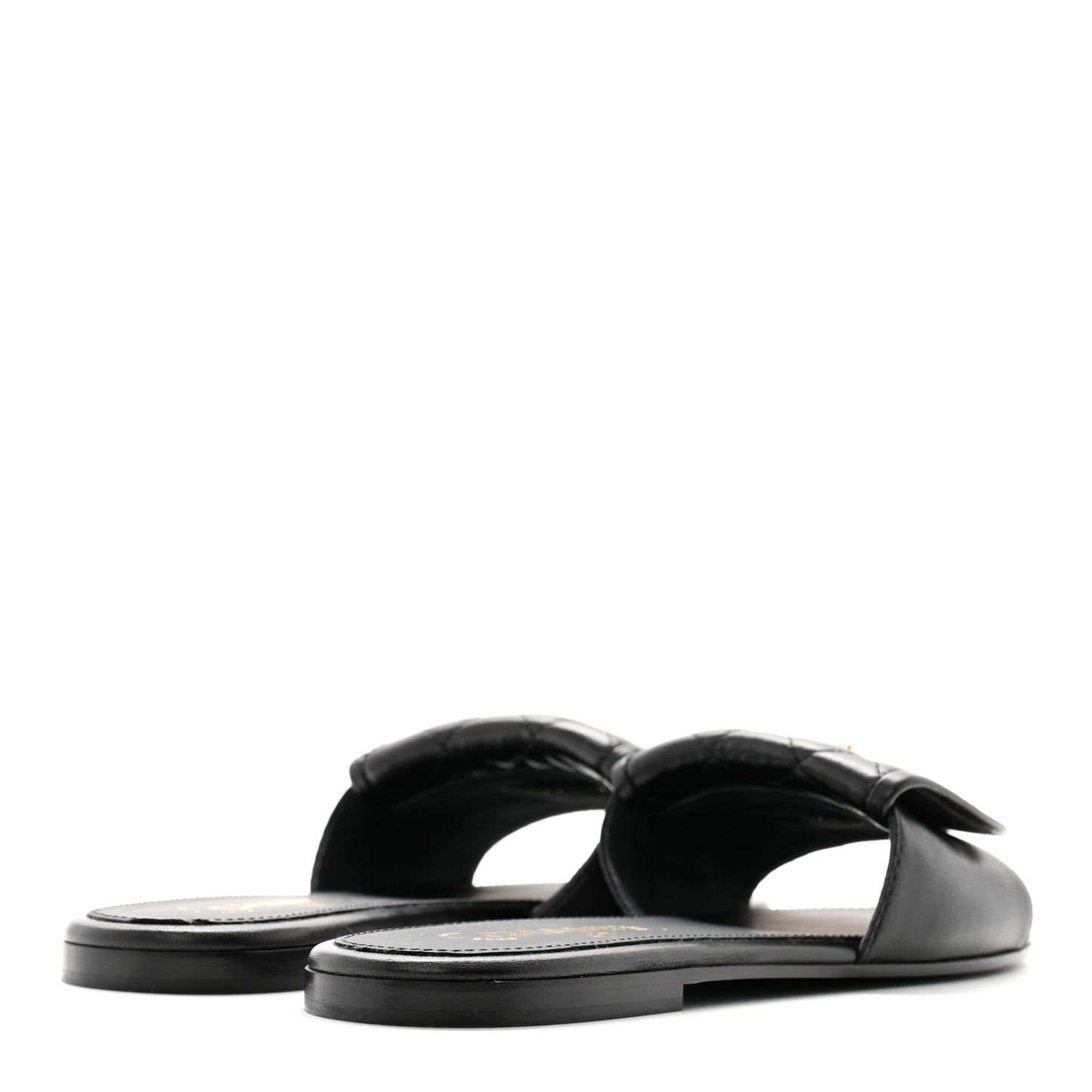 Lambskin Quilted Turnlock Flat Mules 38 Black