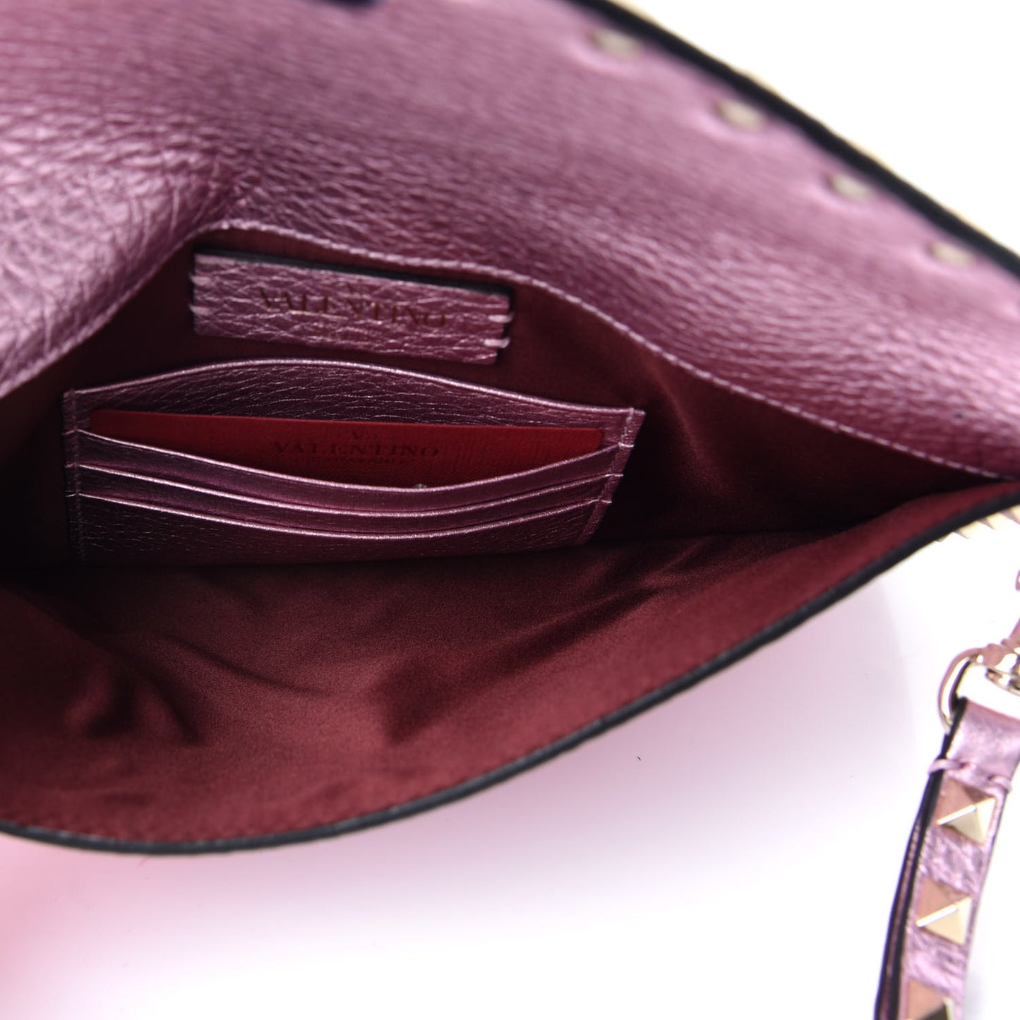Metallic Pebbled Calfskin Medium Rockstud Envelope Flat Wristlet Pouch Giacinto