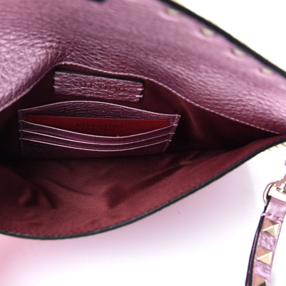 Valentino Garavani Metallic Pebbled Calfskin Medium Rockstud Envelope Flat Wristlet Pouch Giacinto 5 of 7