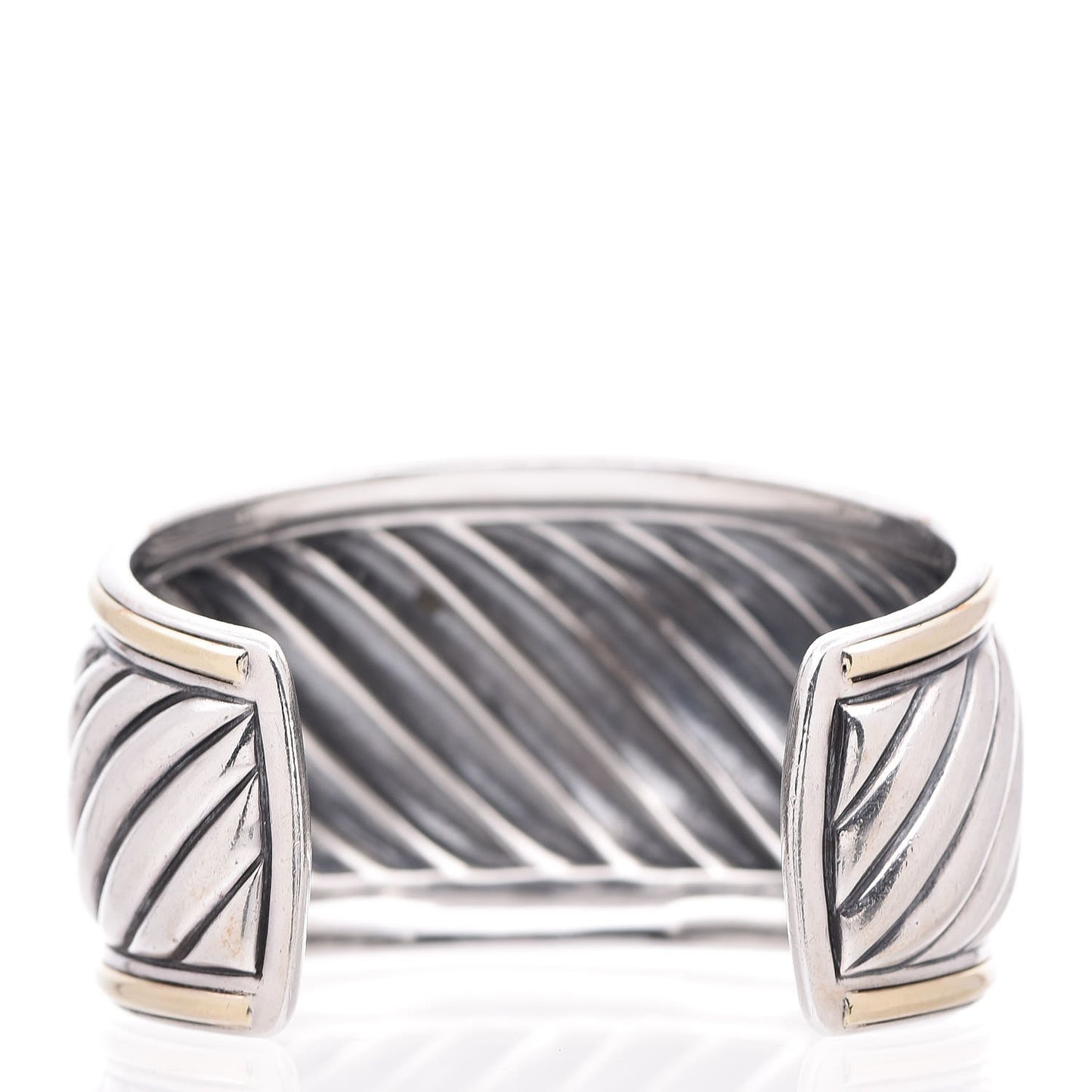 Sterling Silver 18K Yellow Gold 41mm Sculpted Cable Cuff Bracelet