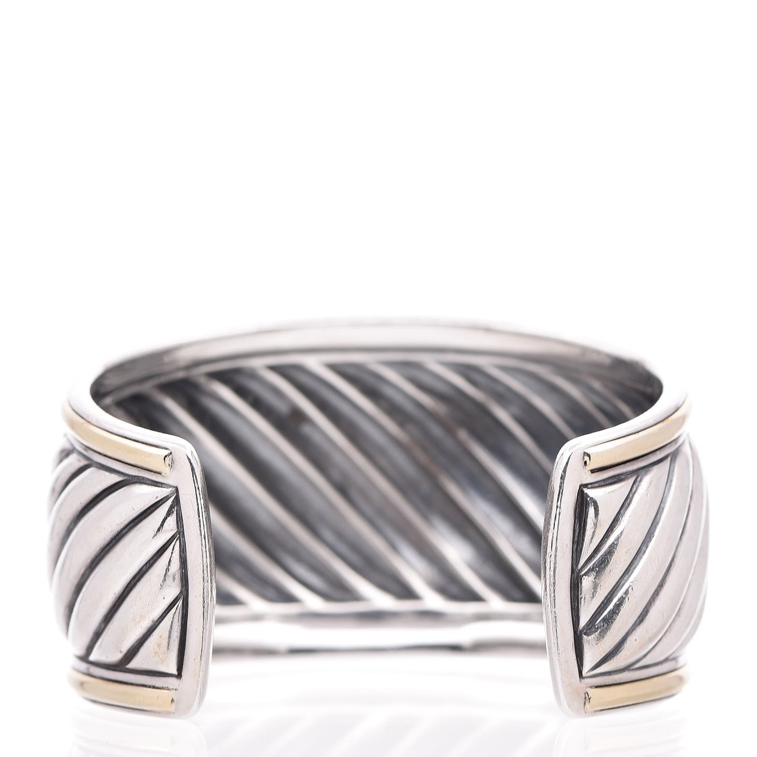 David Yurman Sterling Silver 18K Yellow Gold 41mm Sculpted Cable Cuff Bracelet 3 of 8