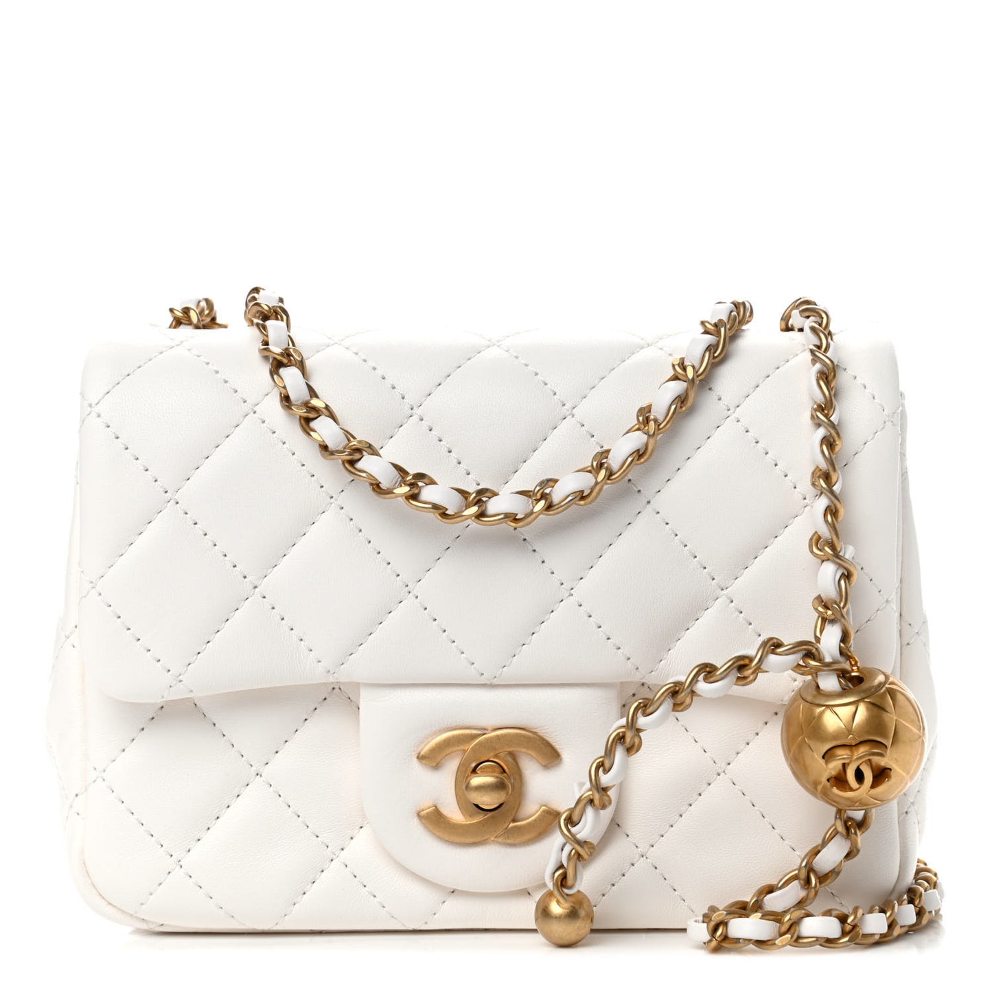 Lambskin Quilted Mini Pearl Crush Flap White