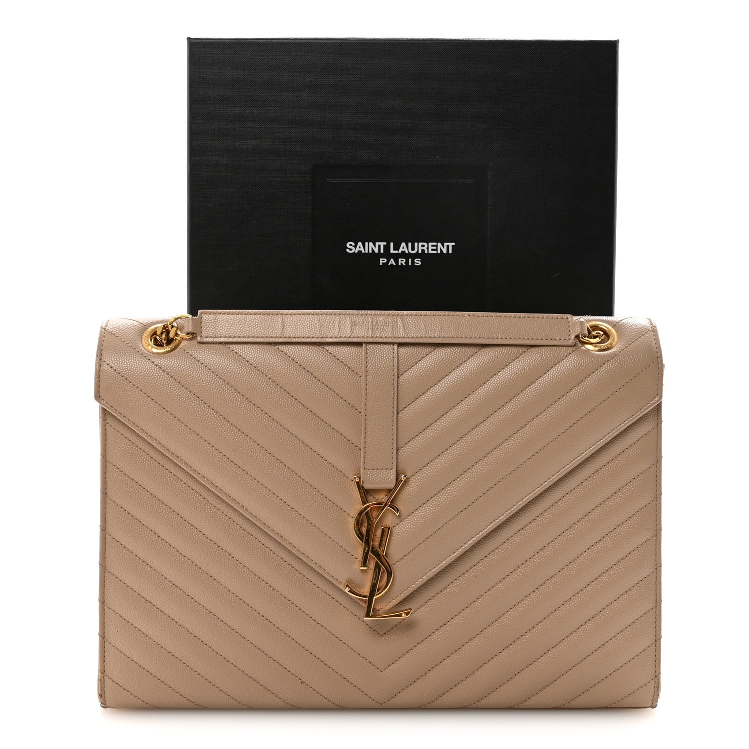 Saint Laurent Grain De Poudre Matelasse Chevron Large Monogram Satchel Dark Beige 10 of 10