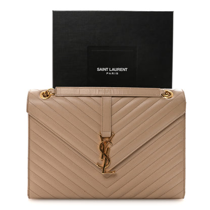 Saint Laurent Grain De Poudre Matelasse Chevron Large Monogram Satchel Dark Beige 10 of 10