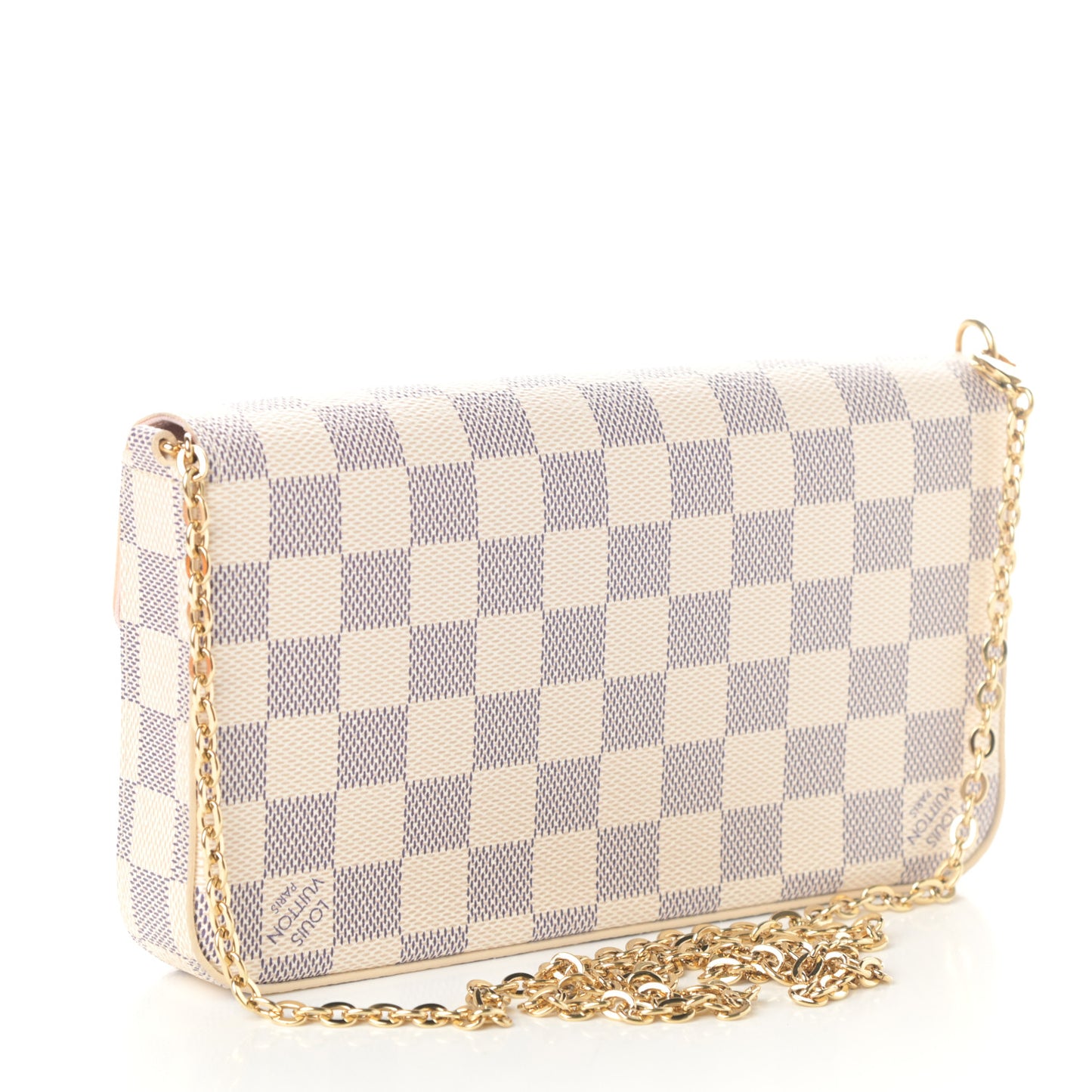 Damier Azur Pochette Felicie Chain Wallet Rose Ballerine