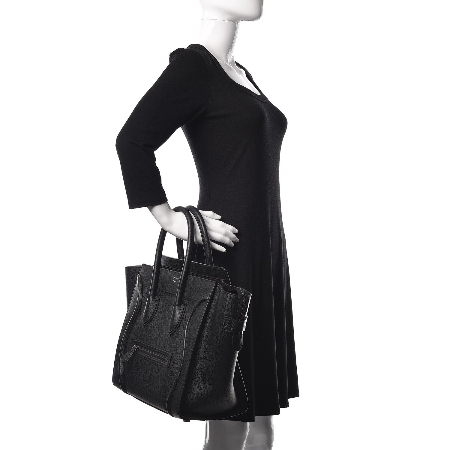 Celine Drummed Calfskin Mini Luggage Black 2 of 13