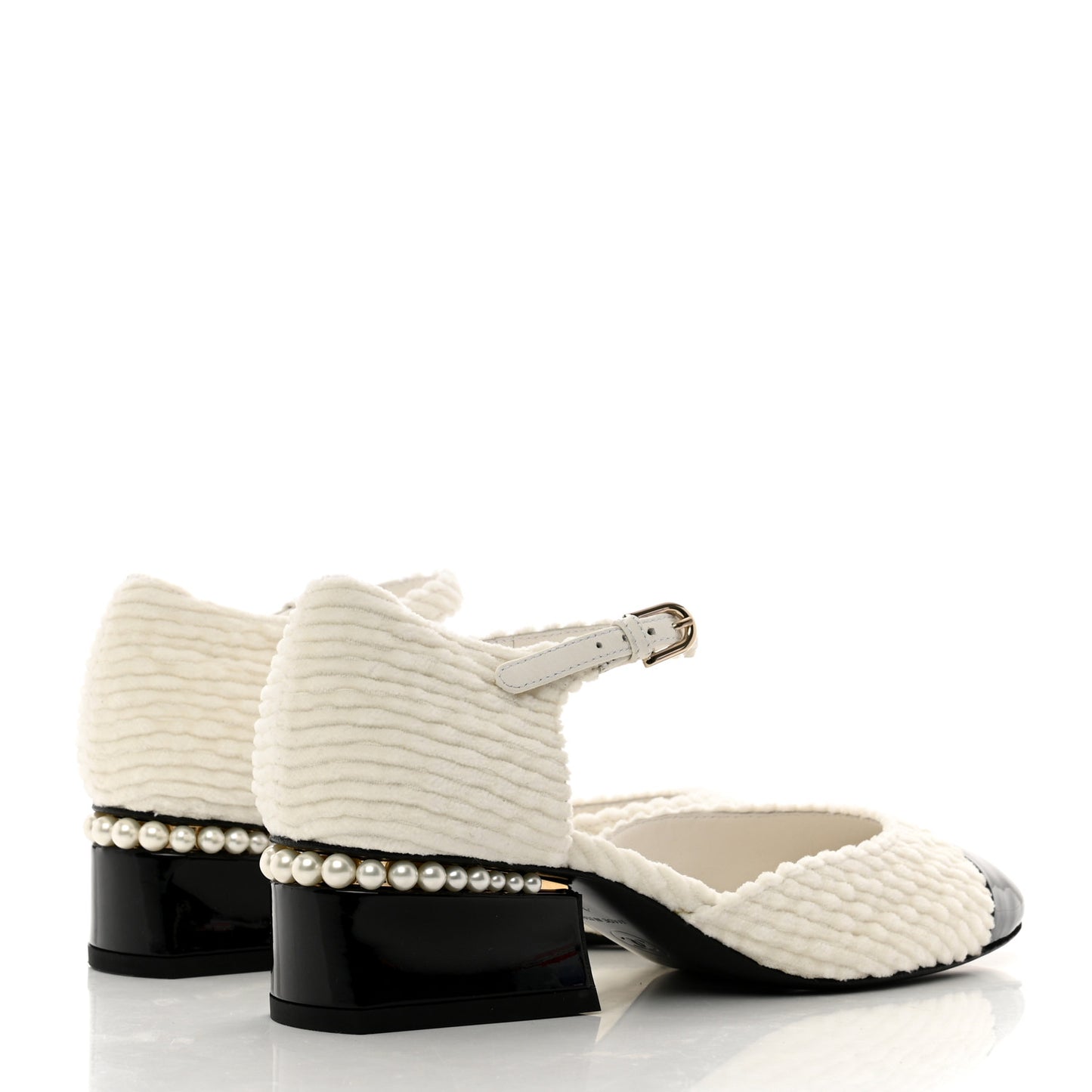 Velvet Patent Calfskin Pearl Mary Jane Flats 36 White Black