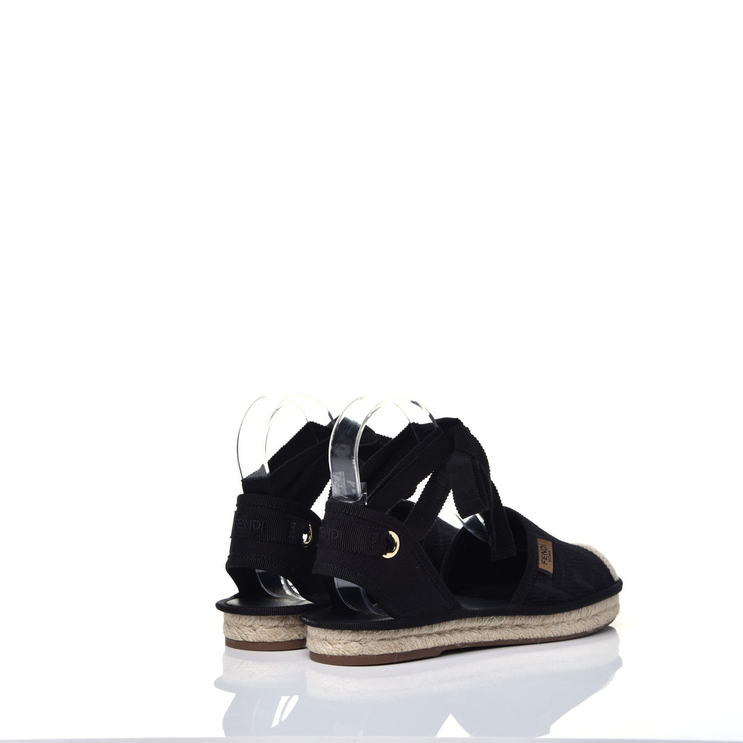 Canvas FF Embroidered Roma Ankle Wrap Flat Espadrilles 36 Black