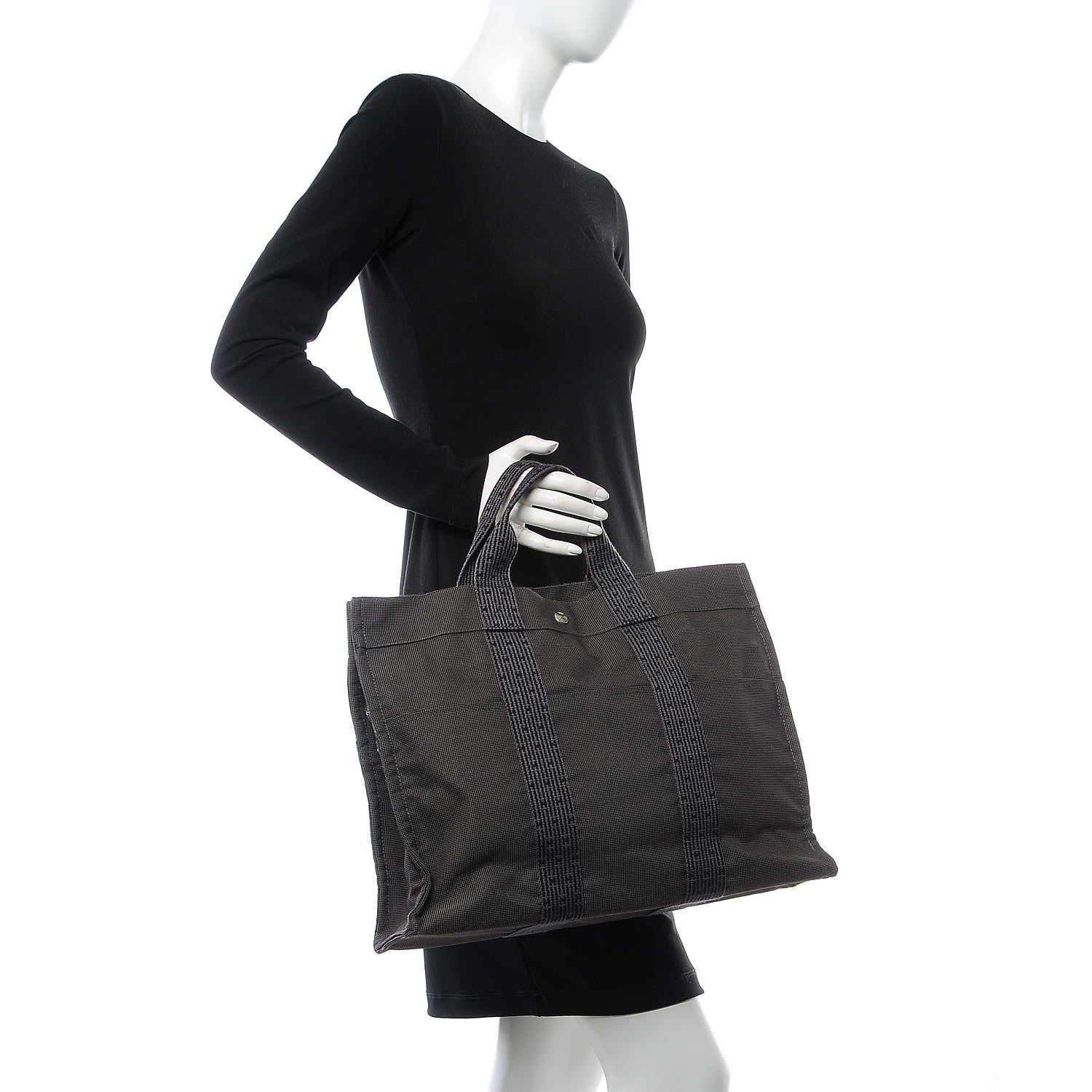 Hermes Canvas Herline MM Tote Grey 2 of 11