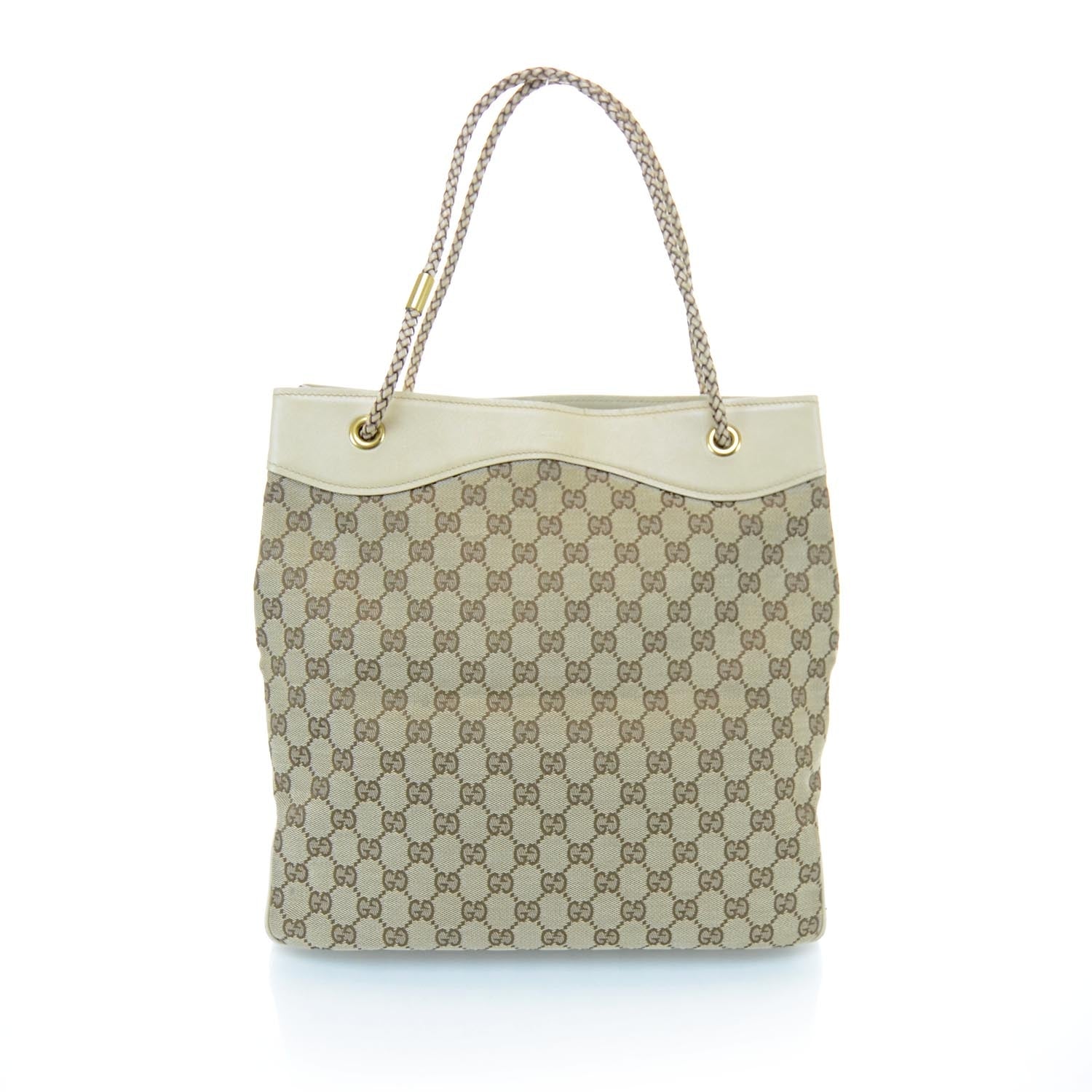 Gucci Canvas Monogram Woven Handle Tote 1 of 12