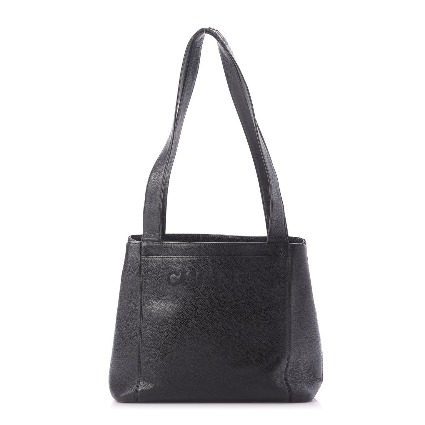 Caviar Embroidered Logo Shoulder Bag Black