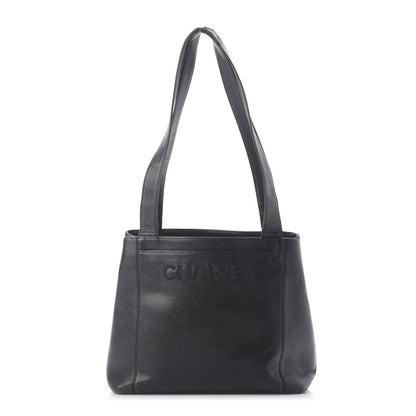 Chanel Caviar Embroidered Logo Shoulder Bag Black 1 of 13