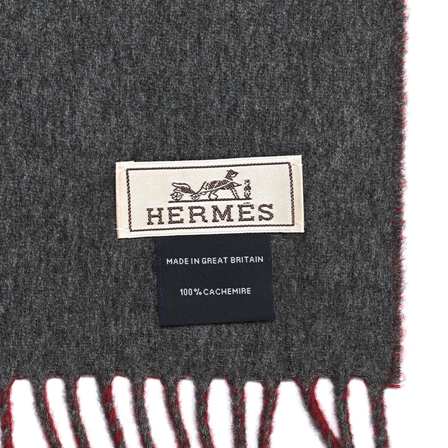 Cashmere Fringe Double Face Scarf Rogue H Gris Moyen