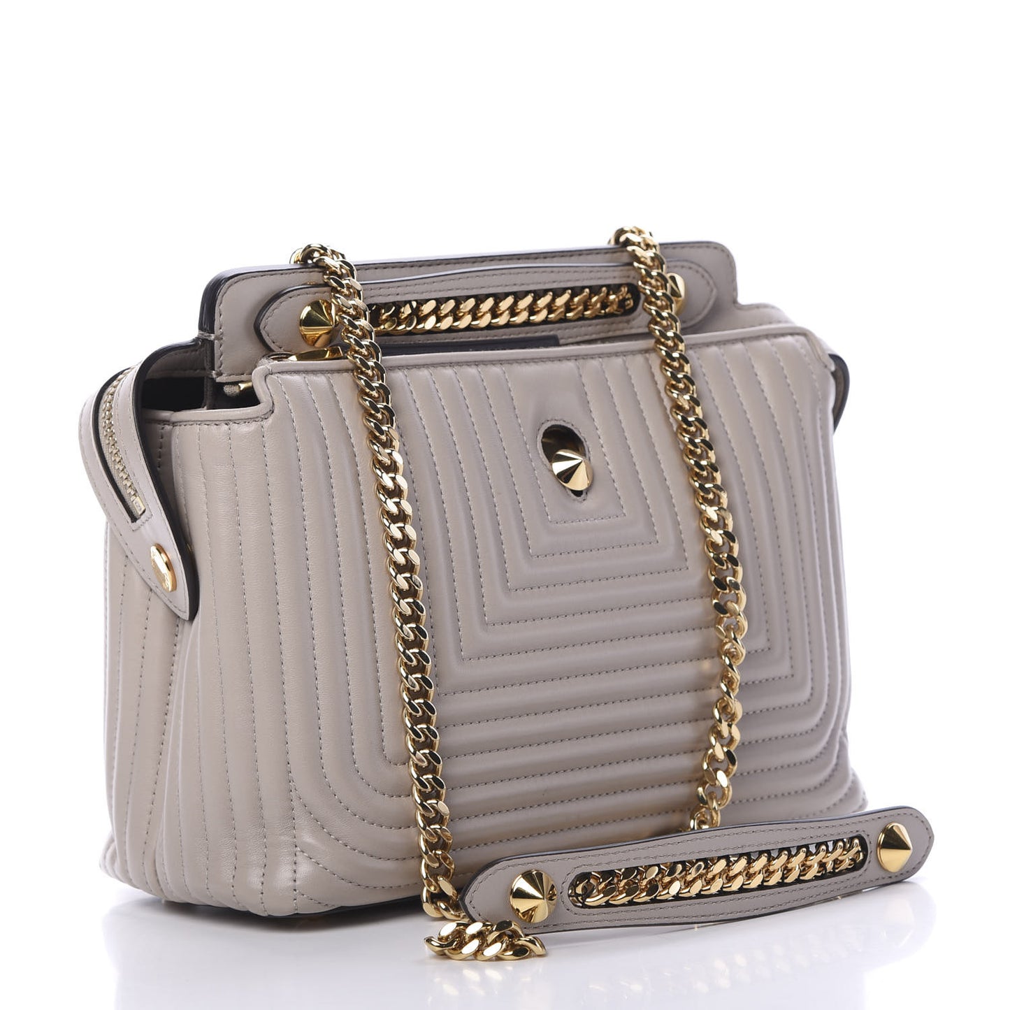 Shiny Nappa Trapuntata Chain Small DotCom Click Chain Satchel Grigio Polvere