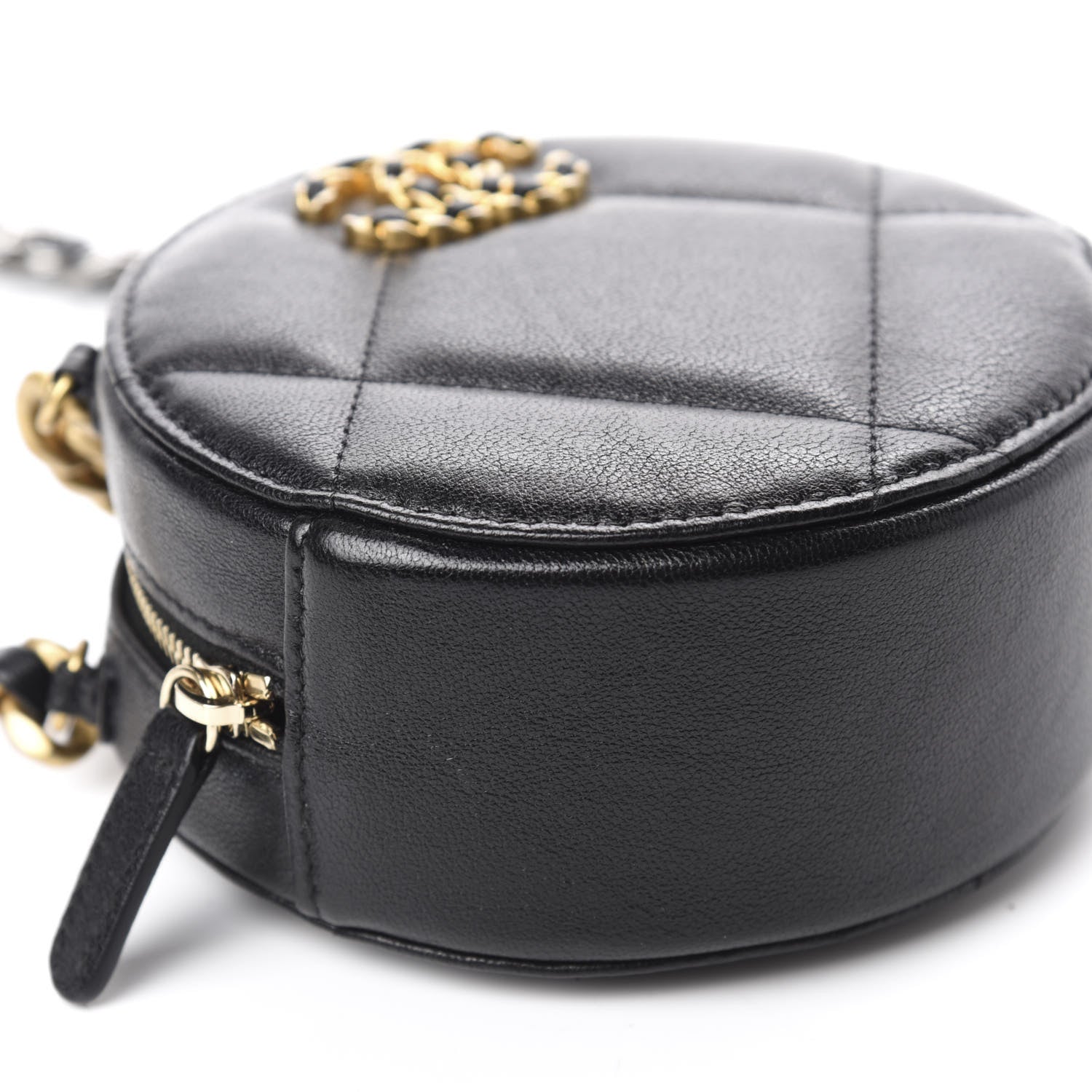 Chanel Shiny Goatskin Quilted 19 Round Clutch With Chain Black 6 of 11