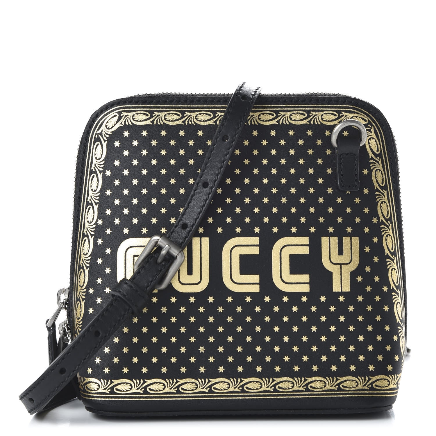 Gucci X SEGA Calfskin GUCCY Stars Mini Dome Shoulder Bag Black Gold 1 of 9