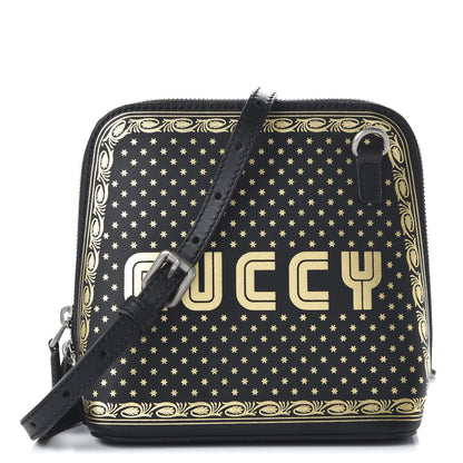 Gucci X SEGA Calfskin GUCCY Stars Mini Dome Shoulder Bag Black Gold 1 of 9