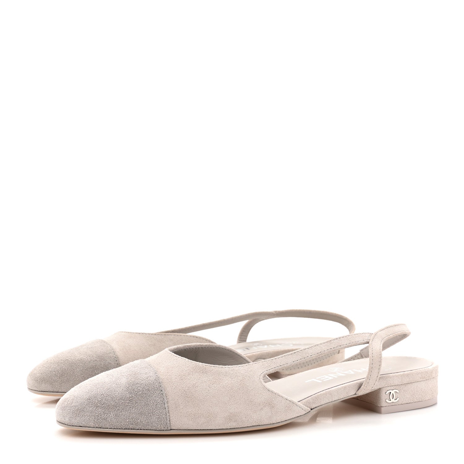 Chanel Suede Cap Toe CC Coco Slingback Pumps 37 Light Grey 3 of 9