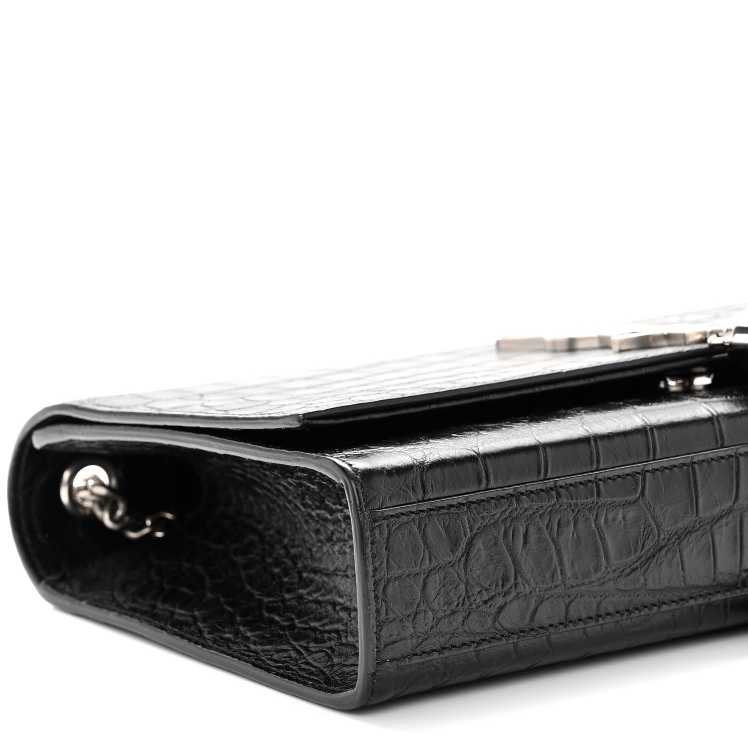 Saint Laurent Calfskin Crocodile Embossed Medium Classic Monogram Kate Tassel Satchel Black 8 of 10