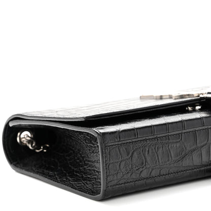 Saint Laurent Calfskin Crocodile Embossed Medium Classic Monogram Kate Tassel Satchel Black 8 of 10
