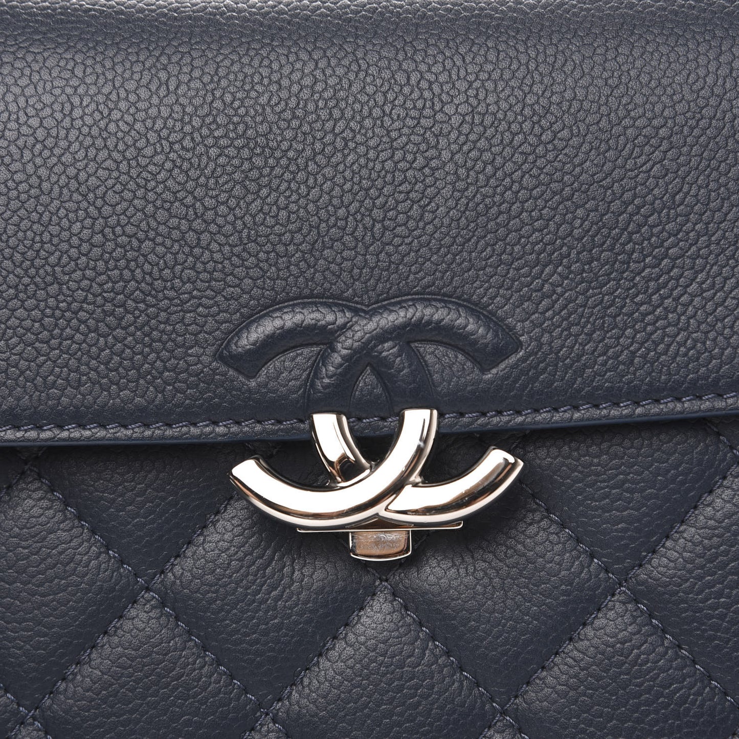 Grained Calfskin Quilted Large CC Box Flap Blue