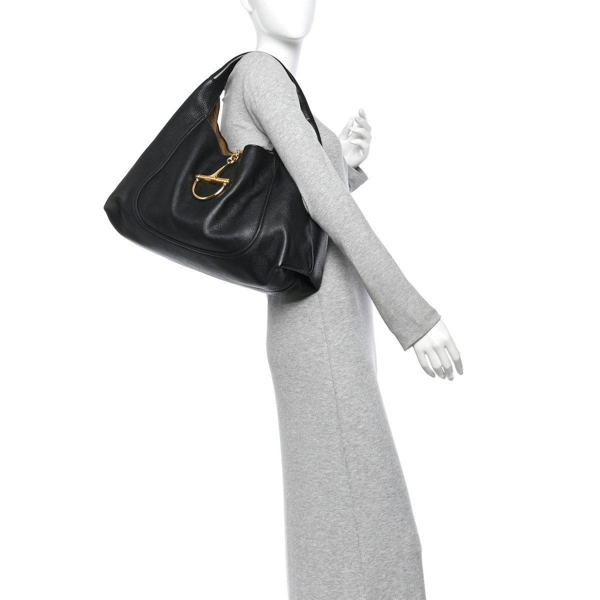 Grained Calfskin Softbit Maxi Shoulder Bag Black