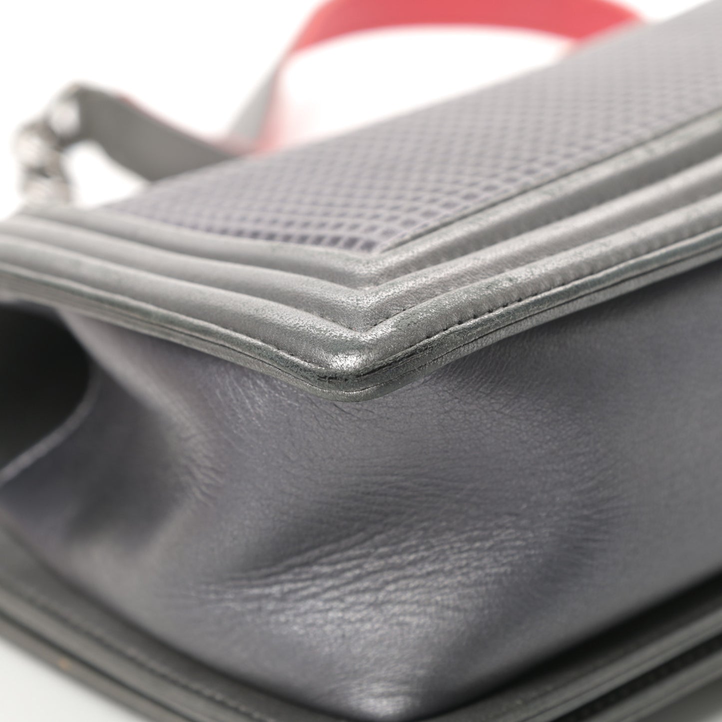 Lambskin Embossed Medium Boy Cube Flap Grey