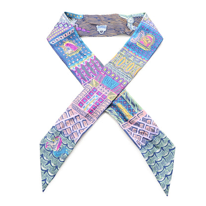 Hermes Silk Super Silk Quest Twilly Bleu Cobalt Rose Jaune 1 of 5