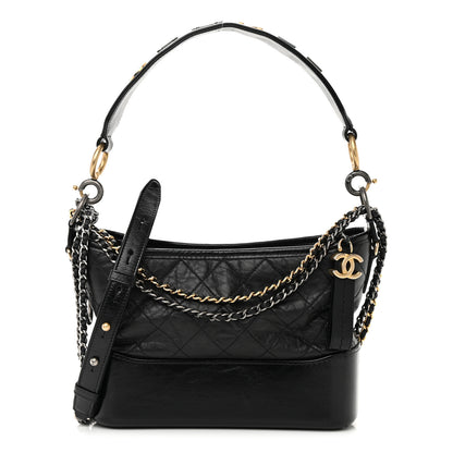 Chanel Aged Smooth Calfskin Quilted Medium Gabrielle Logo Hobo Black 1 of 15