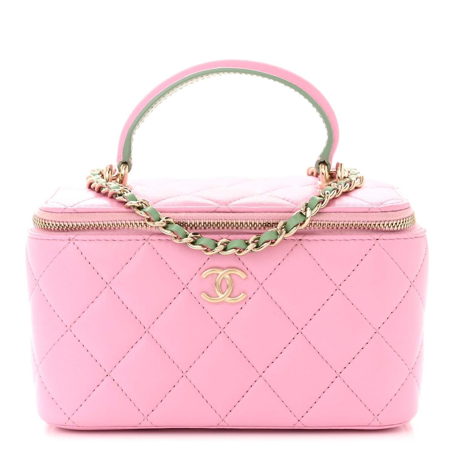 Chanel Lambskin Quilted Small Top Handle Vanity Case With Chain Lilac Light Green 1 of 11