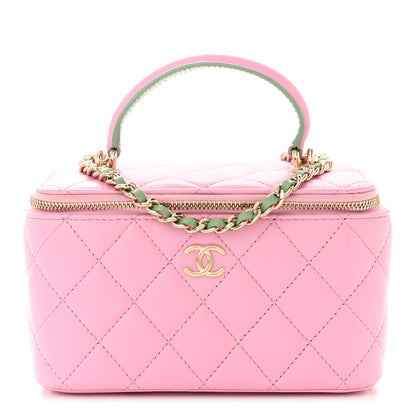 Chanel Lambskin Quilted Small Top Handle Vanity Case With Chain Lilac Light Green 1 of 11