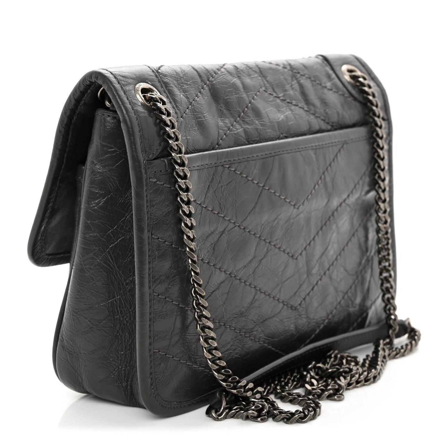Saint Laurent Crinkled Calfskin Matelasse Monogram Baby Niki Chain Satchel Storm 3 of 11