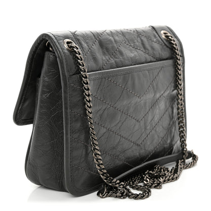 Saint Laurent Crinkled Calfskin Matelasse Monogram Baby Niki Chain Satchel Storm 3 of 11
